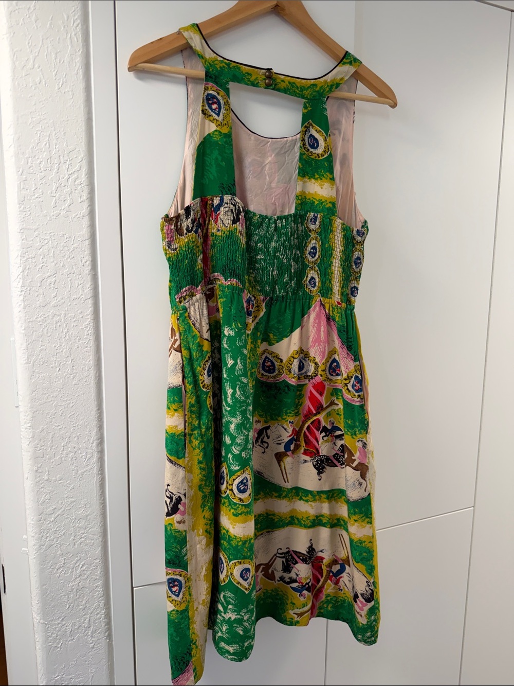 Anthropologie Moulette Soeurs Green Floral Print Midi Dress with Black Ruffle - Picture 4 of 6